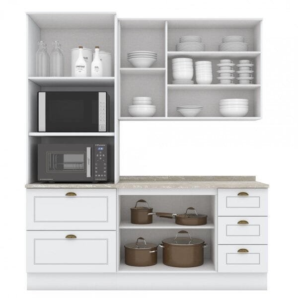 Detalhes do Cozinha Compacta 3 Peças com Torre Quente Emily Espresso Móveis Branco HP/Calcare