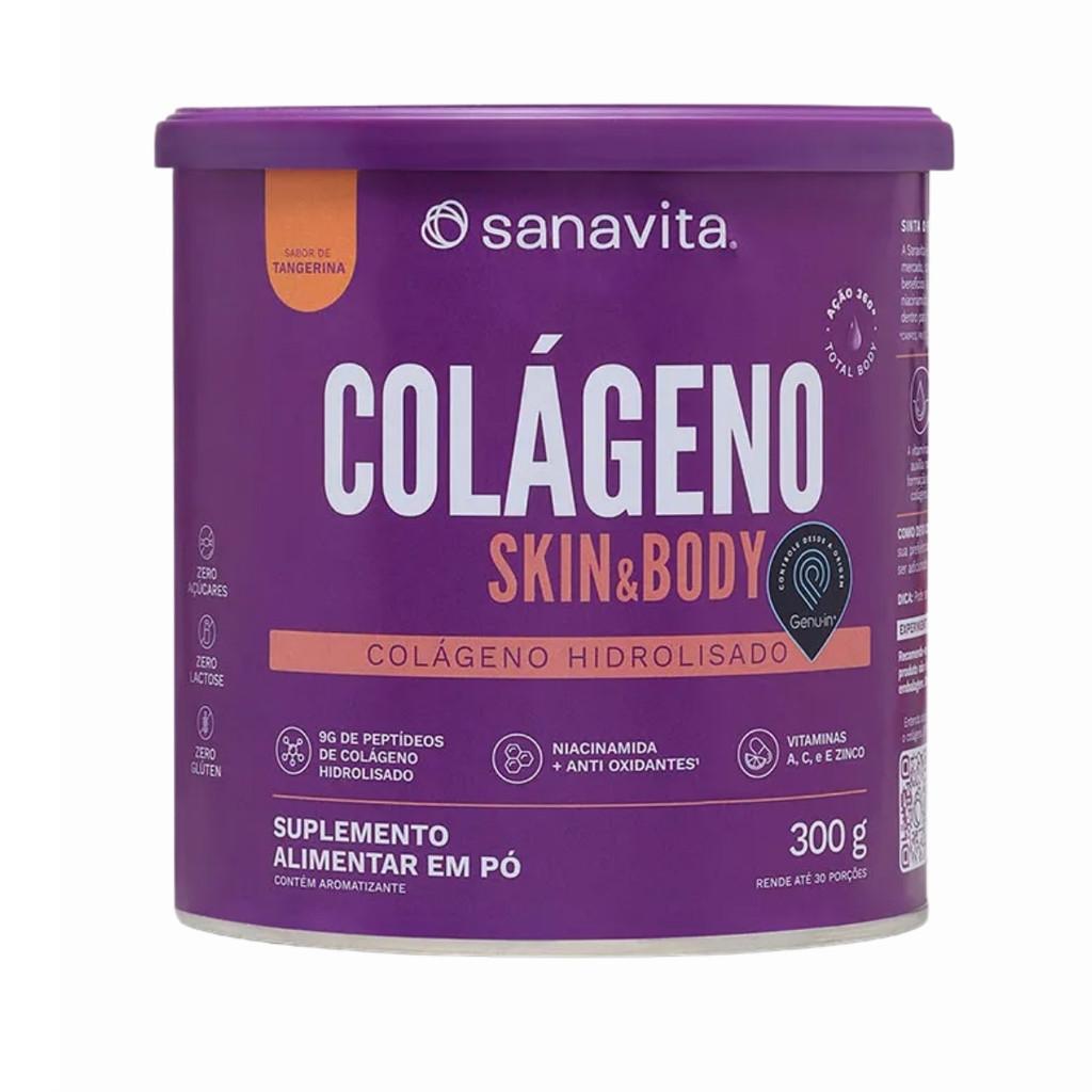 Colágeno Skin Body Lata 300g Sabor Tangerina Sanavita