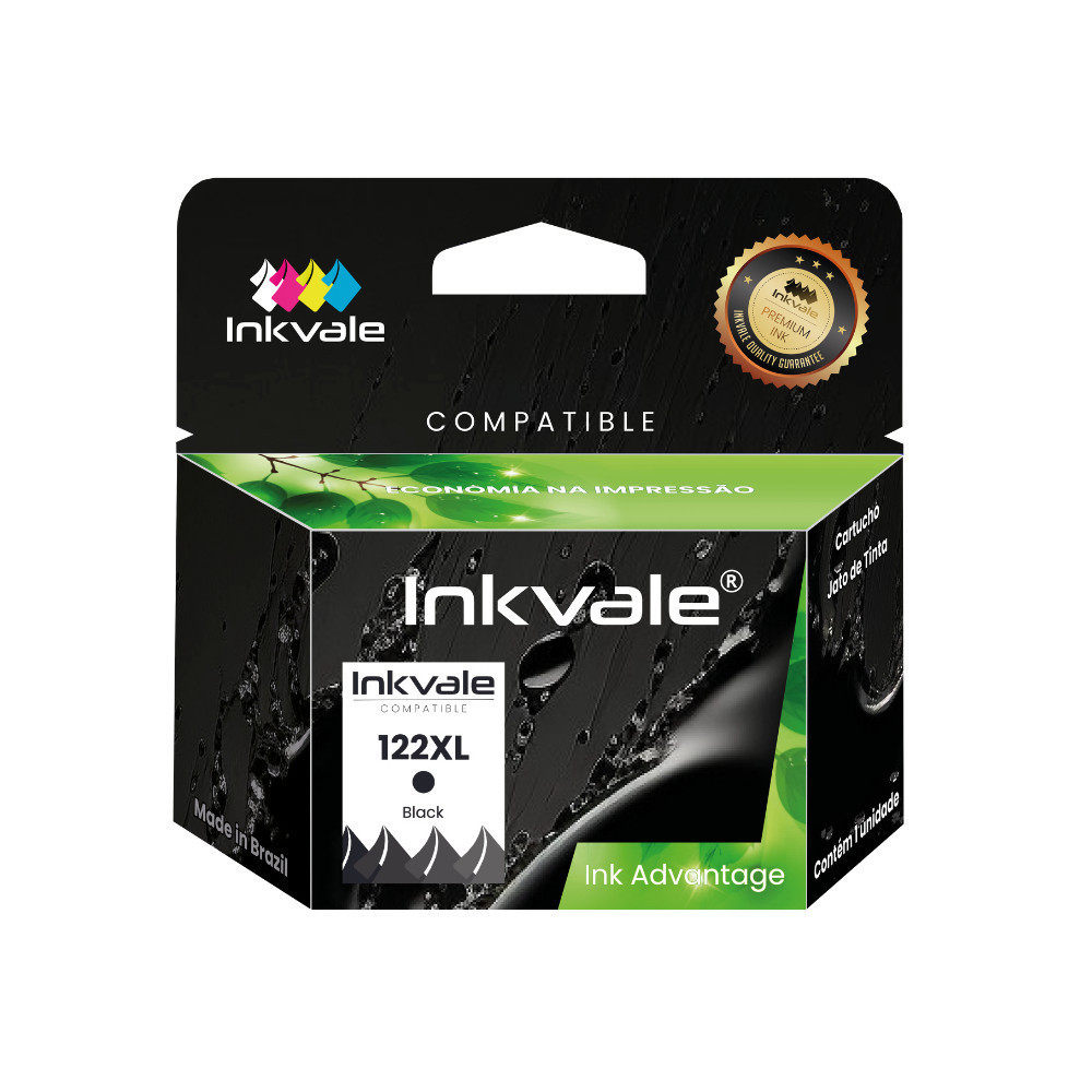 Cartucho Compativel Inkvale HP 122 xl Preto Impressora 1000 1050 2050 3050 Impressora Tinta Premium