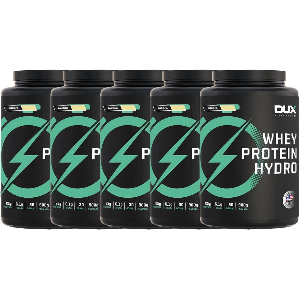 Kit 5X Whey Protein Hydro - 900g Baunilha - Dux Nutrition