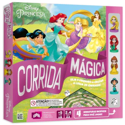 JOGO DE TABULEIRO CORRIDA MÁGICA PRINCESAS DISNEY 4 MINIATURAS COPAG PERSONAGEM BRINQUEDO ARIEL BELA
