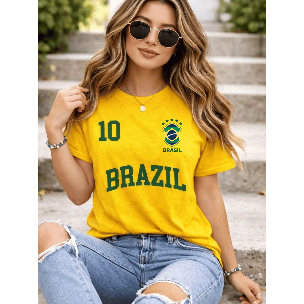 Camiseta Feminina Do Brasil Copa Do Mundo Casual Verde e Amarela Dryfit DRYFIT