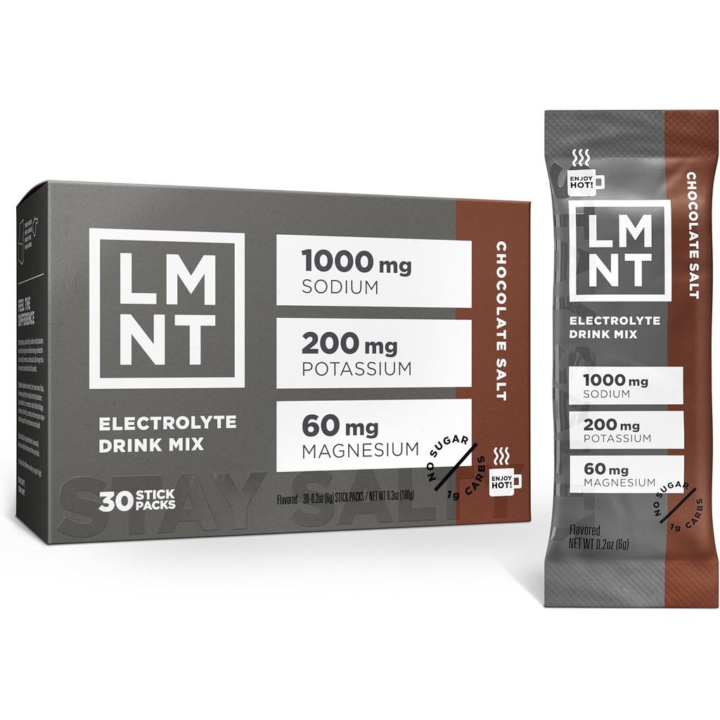LMNT Misturador de Chocolate Quente ou Café Sem Açúcar - Chocolate com Sal |   Mistura para Bebida |   30 unidades FQO9