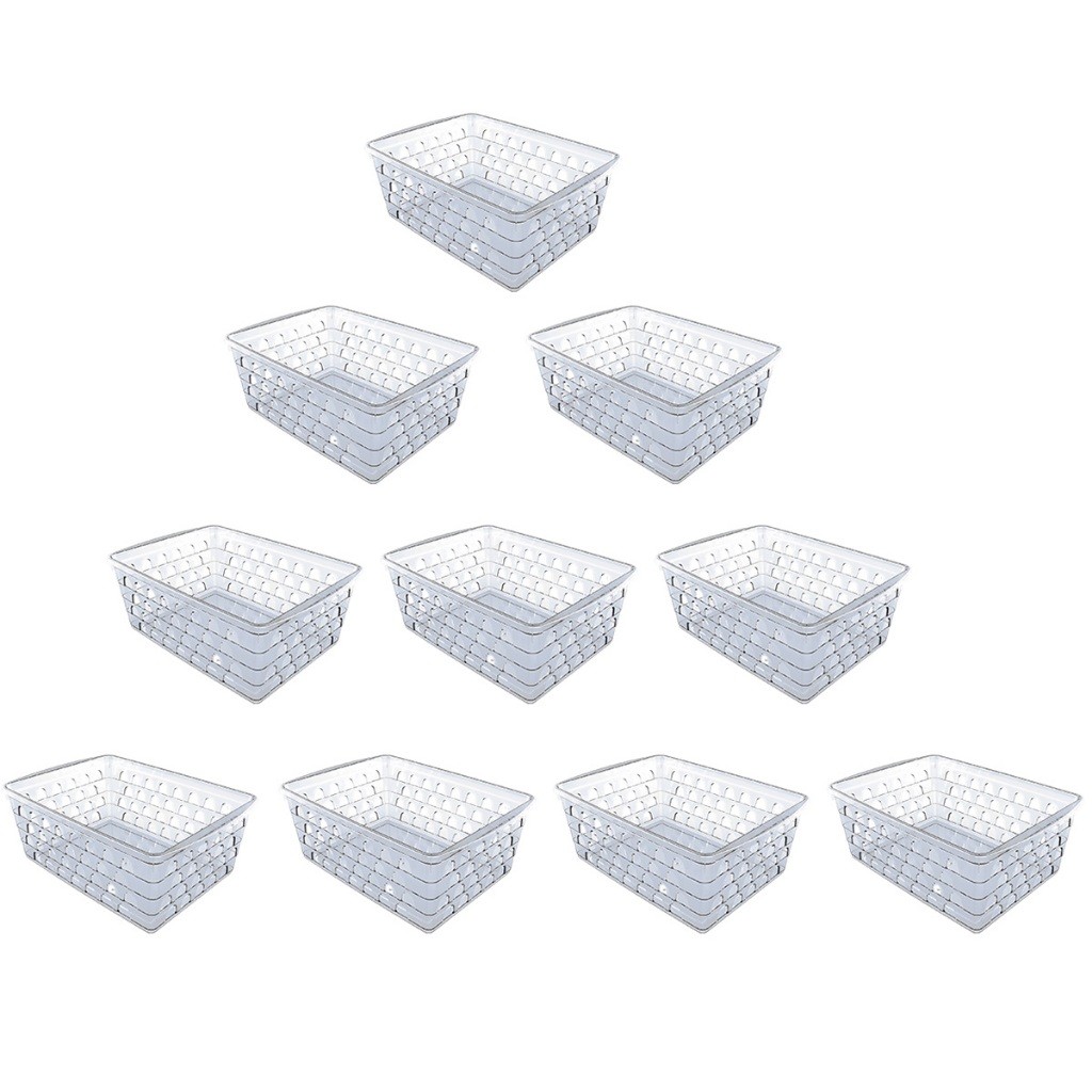 Kit 10 Cestos Organizadores Multiuso Transparente 16x12x6Cm Organizador Gaveta de Bebê, Geladeira e Maquiagens