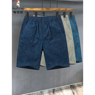 Woodpecker calças de verão masculinas Shorts casuais soltos cintura elástica fina tamanho grande macacão de algodão puro