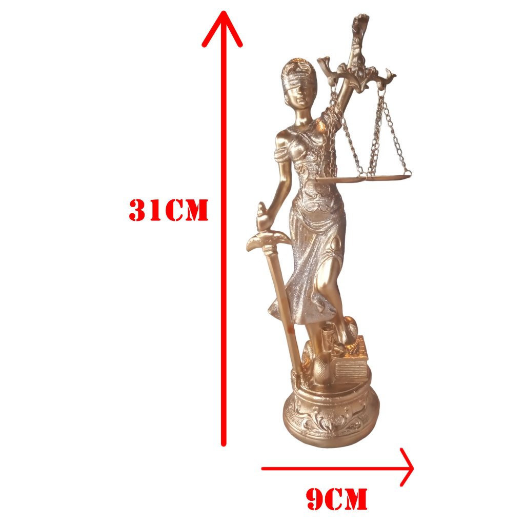 Estátua da Deusa da Justiça Temis 31 cm e 14 cm Símbolo Dourado da Lei ANFL