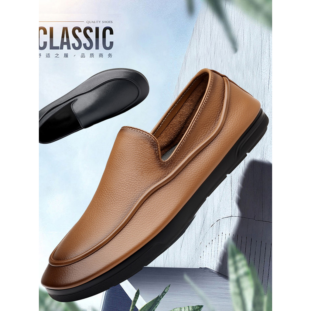 Primeira camada de couro ervilhas sapatos masculinos couro genuíno 2025 novo estilo leve respirável ervilhas preguiçosas