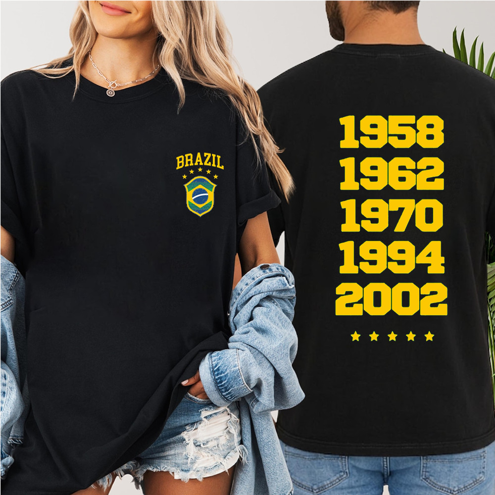 2026 Camiseta Masculina Feminina Escudo Seleção Brasileira Peito Anos De Vitórias T-Shirt Unissex Premium Algodão