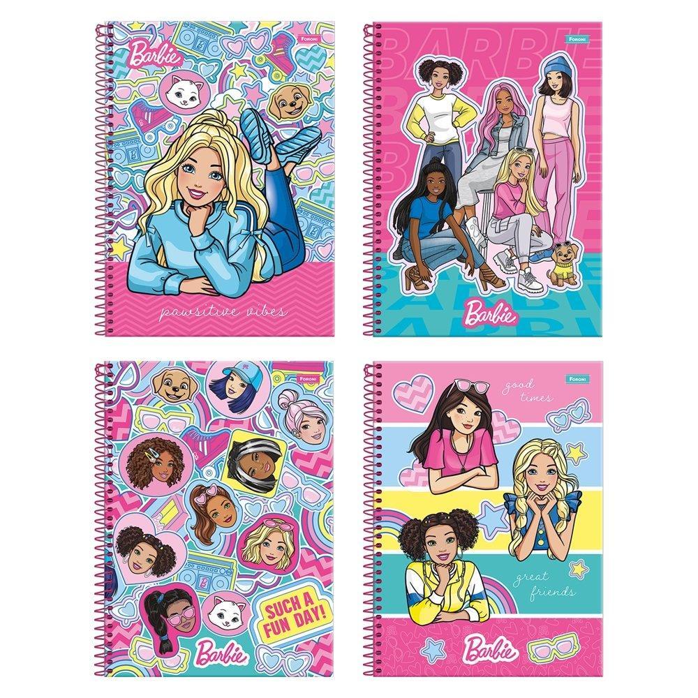 Caderno Espiral Foroni Universitário Capa Dura 01m - 80 Folhas Barbie Fit - Embalagem com 4 Unidades