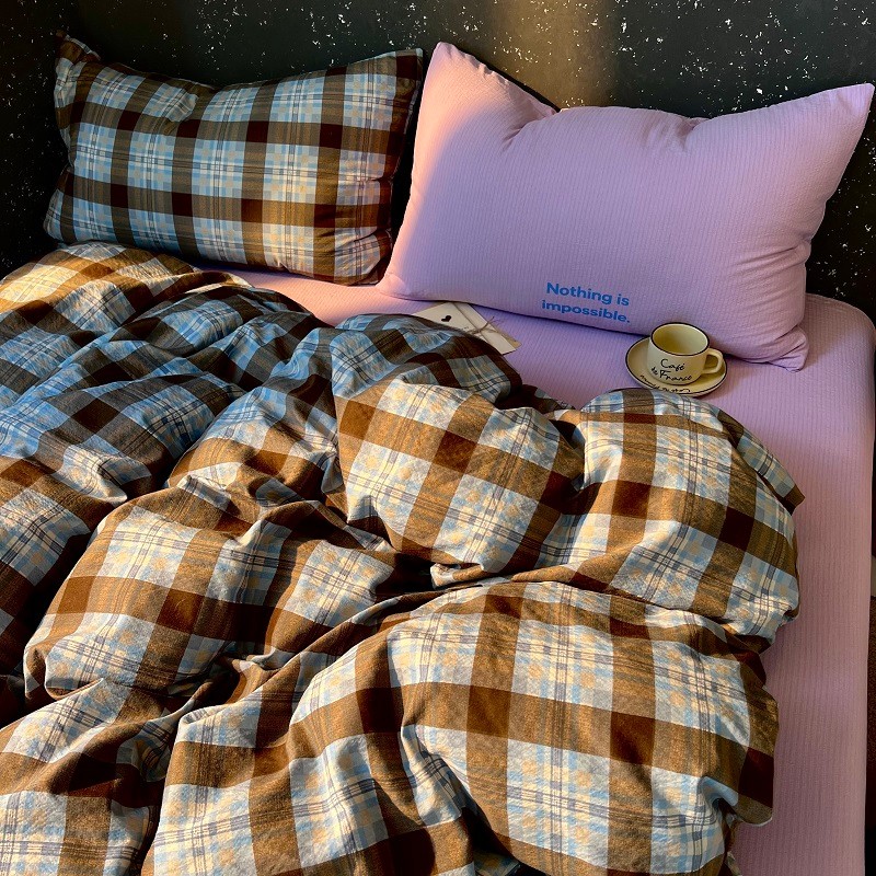 Ins simples treliça contraste cor Mix combinar cama conjunto de quatro peças 1.8m cama 1.5m dormitório colcha capa folha