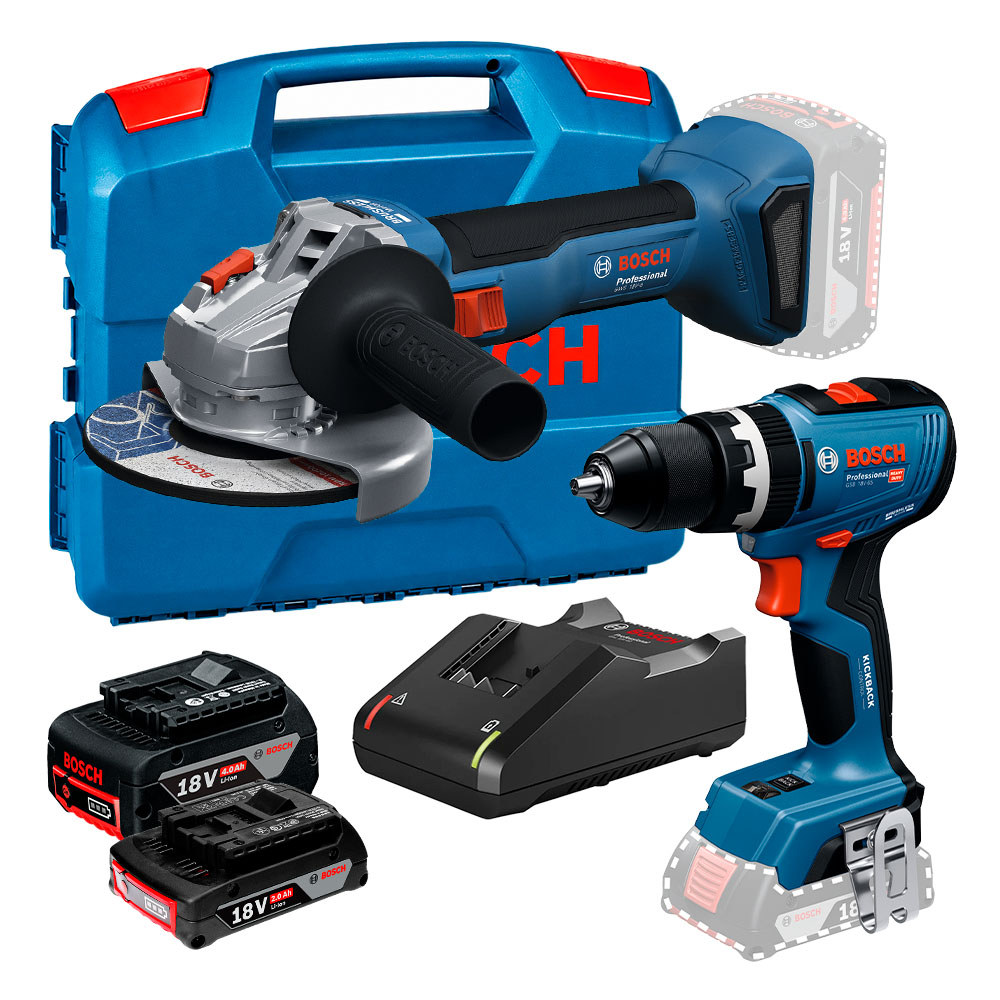 Parafusadeira e Furadeira 1/2" GSB 18V-65 + Esmerilhadeira Angular 4.1/2" GWS 18V-8 Completo Bosch