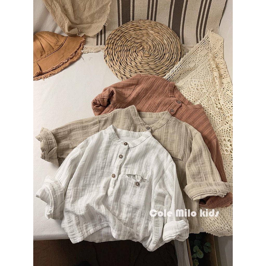 Camisas japonesas para meninos de manga comprida primavera outono pulôver infantil camisas para meninas Tops listrados e