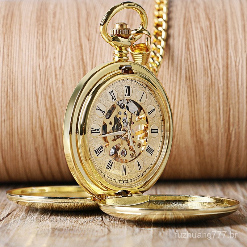 Nova Mão Vento Mecânico Masculino Relógio De Bolso Esqueleto Dial Steampunk Colar Pingente Vestido Vintage Fob Relógios