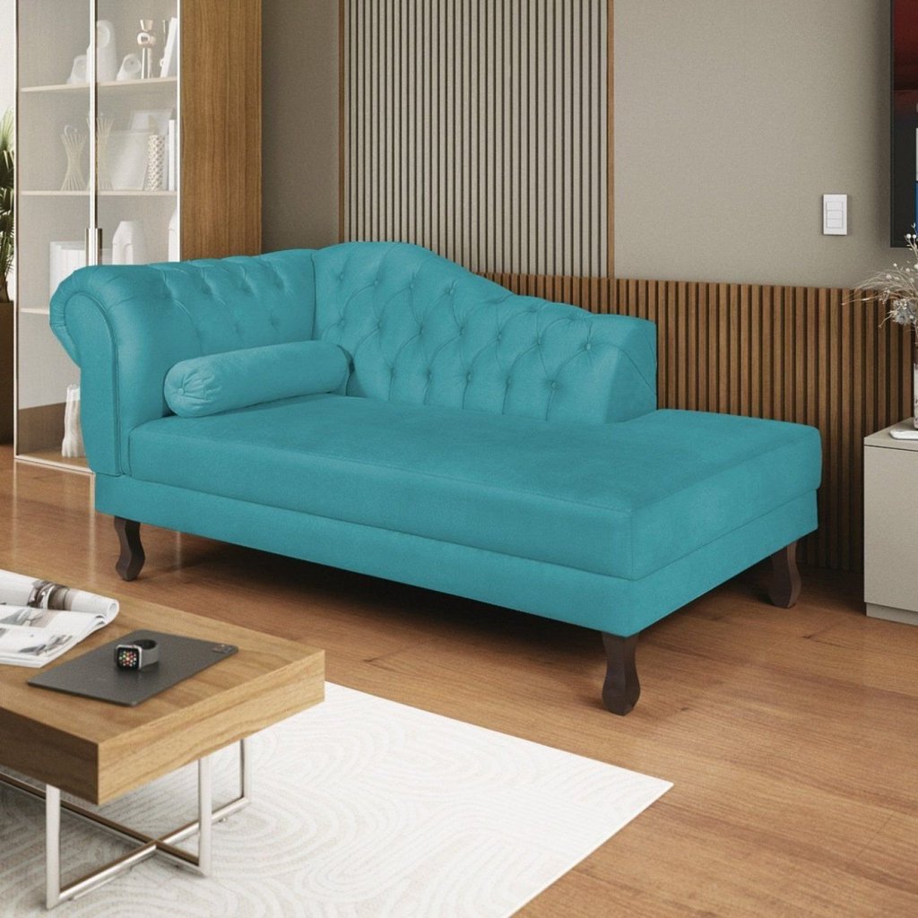 Diva Recamier Dora 160cm Lado Direito Suede Azul Turquesa Suede Azul Turquesa