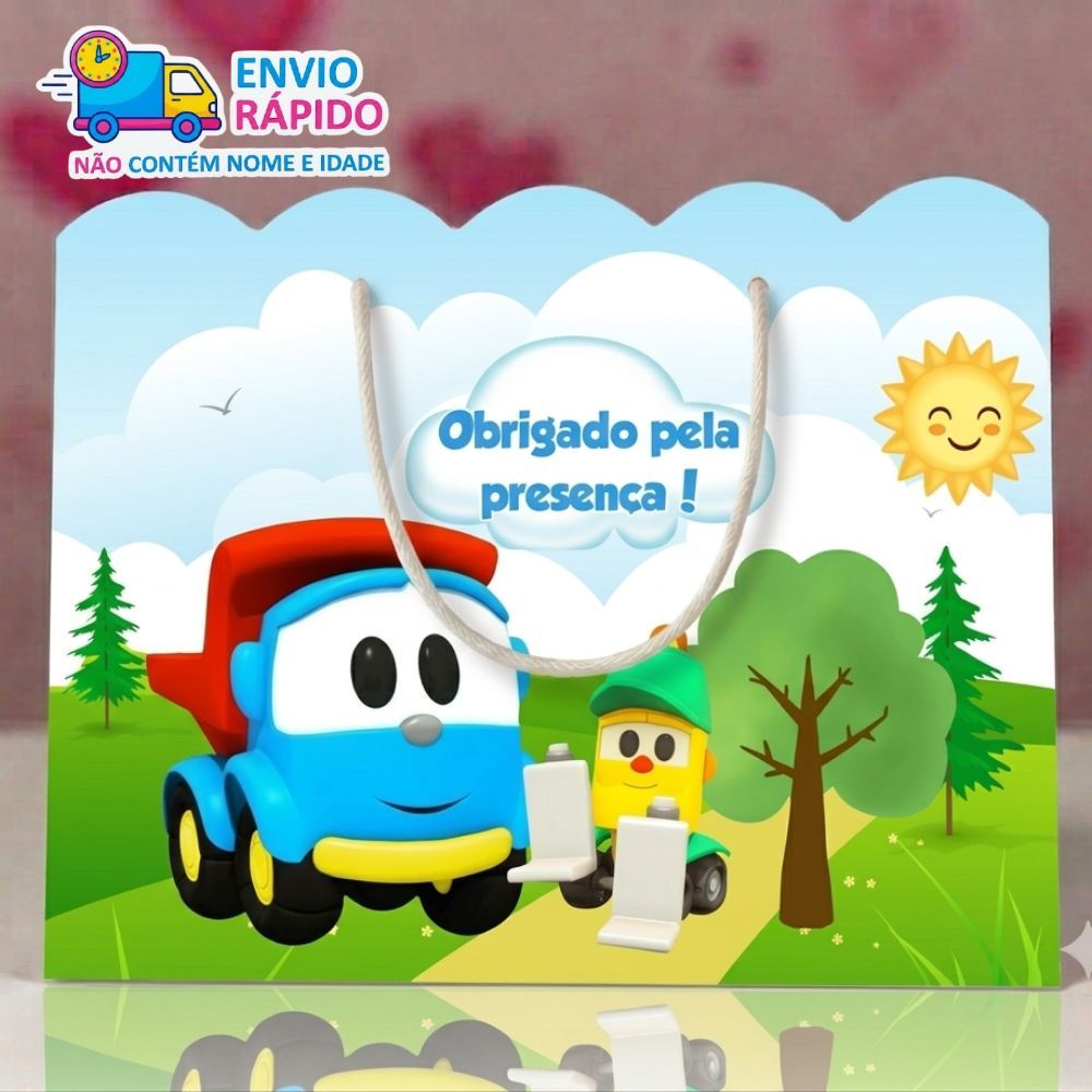 Kit Sacolinhas Personalizada Léo Caminhão (20x15x7cm) Lembrancinhas de Aniversário - PEGUE E MONTE