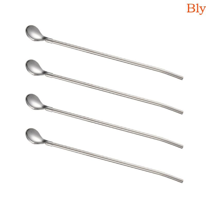 Bly Pacote De 4 Colher De Aço Inoxidável Palha Alça Longa Agitador Para Sorvete Sundas Café Bebida Fria Cocktail