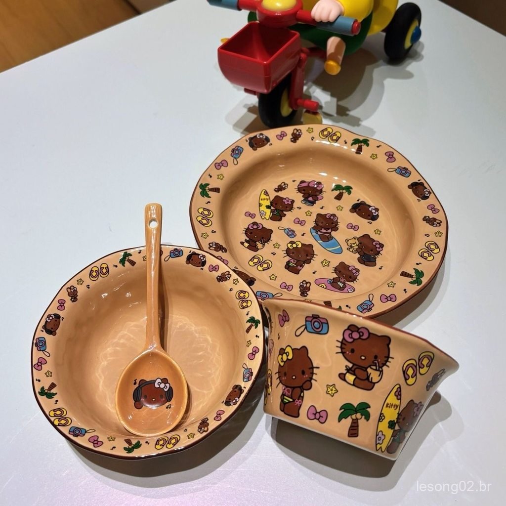 Conjunto de Louça de Cerâmica Preta Havaiana Criativa TaoYa: Tigela para Macarrão, Prato de Frutas, Xícara de Café, Tige