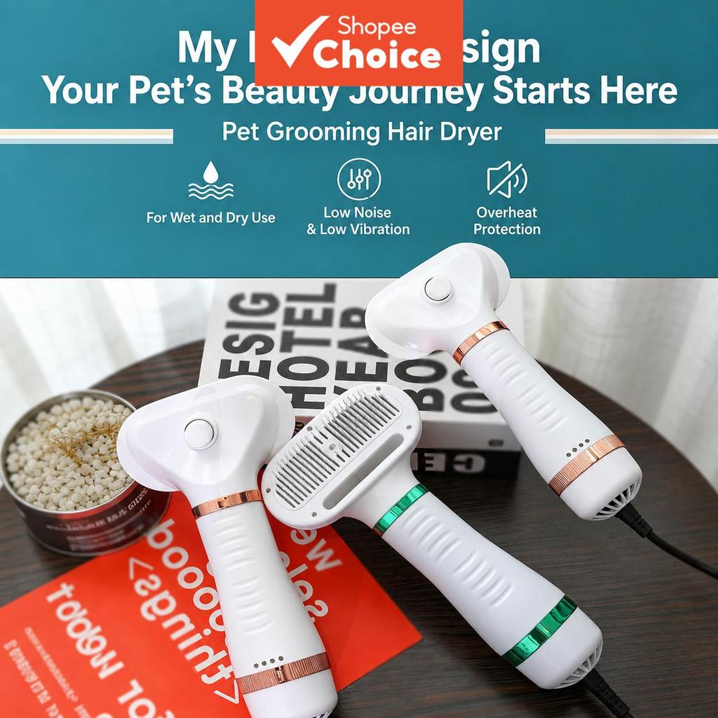 Escova Secadora Silenciosa para Animais de Estimação, Pente Quente de Duas Velocidades para Tosa de Poodle e Gato,