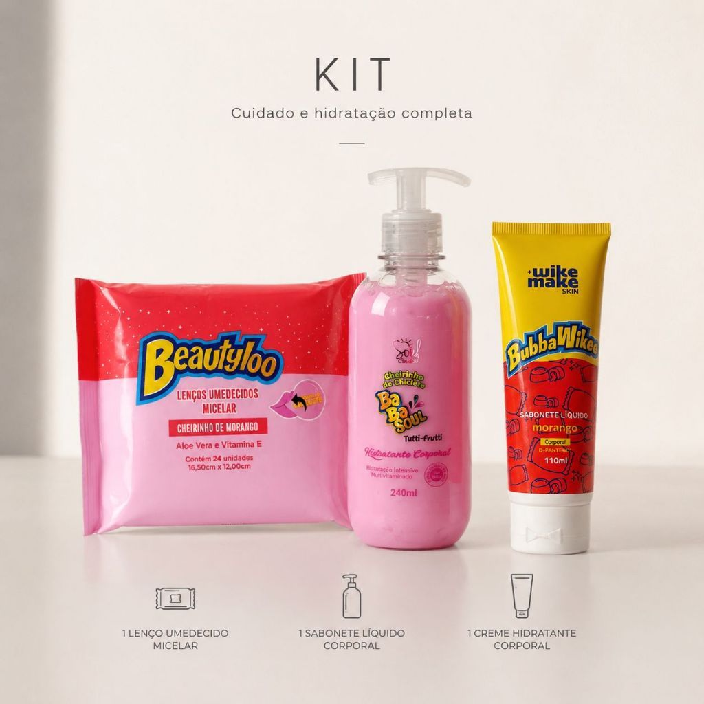 KIT ou UNITÁRIO Skin Care Bubaloo Lenço Micelar Hidratante Corporal Sabonete Corporal Chiclete