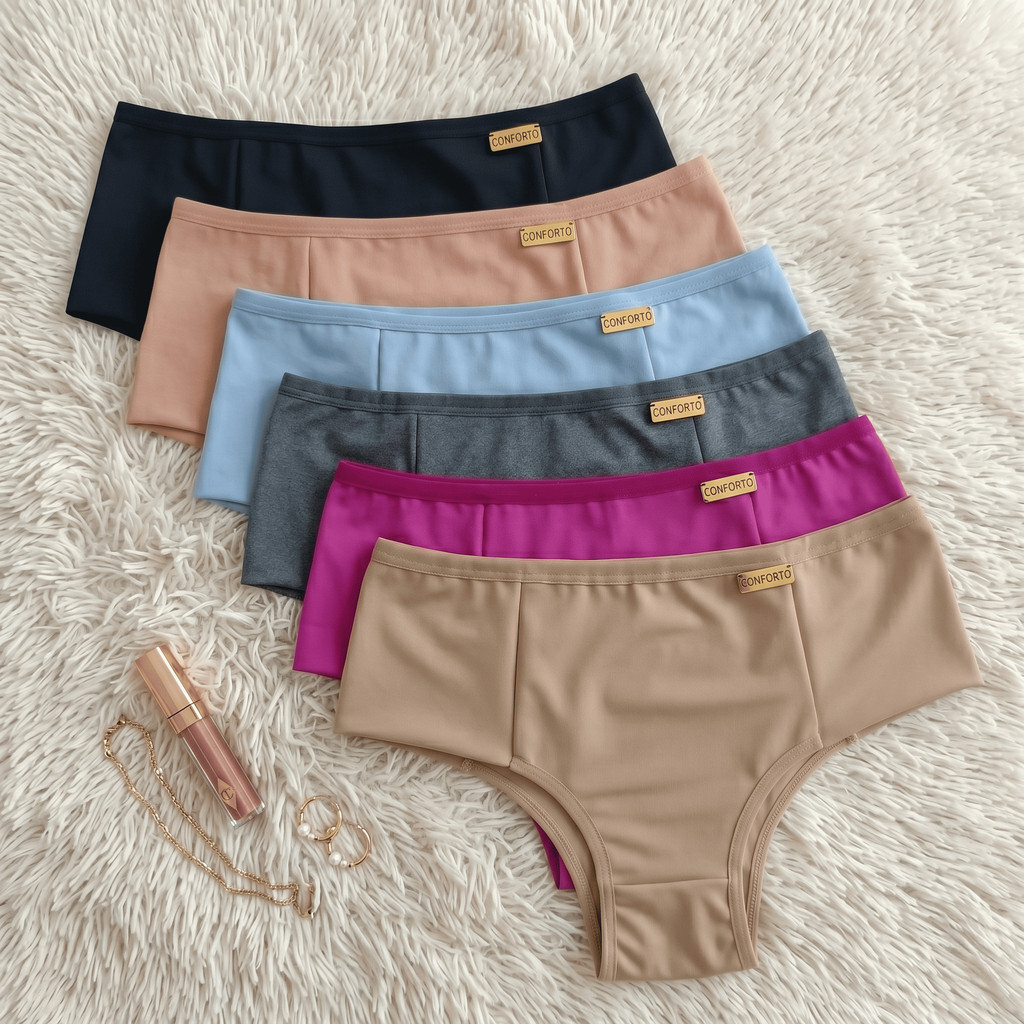 Kit Calcinha Pala Dupla Cós Alto Culote Conforto Premium Lingerie Feminina