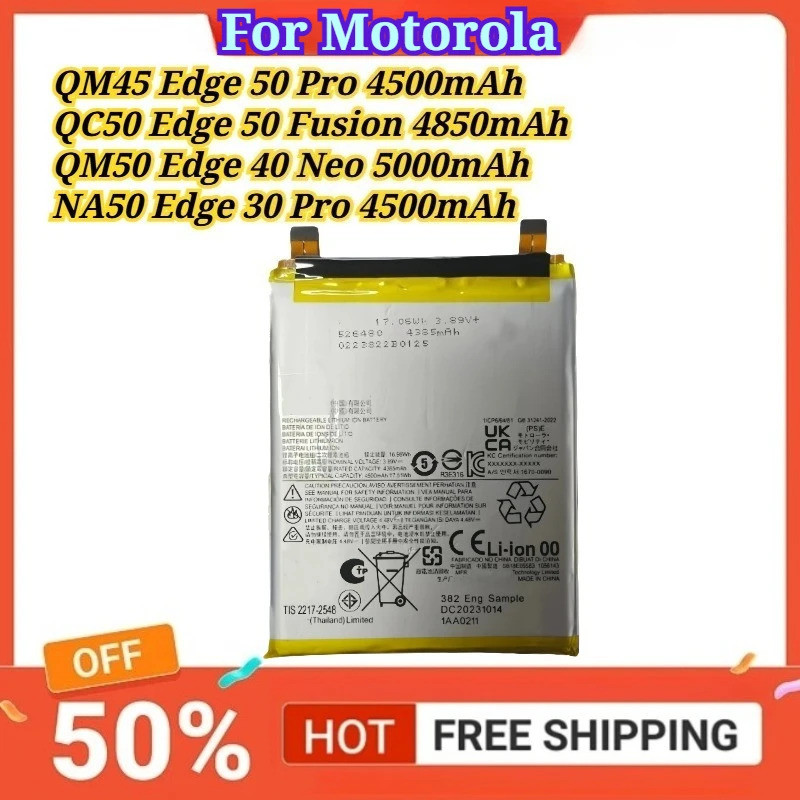 Para Motorola QM45 4500mAh Edge 50 Pro/QC50 4850mAh 50 Fusão/QM50 5000mAh 40 Neo