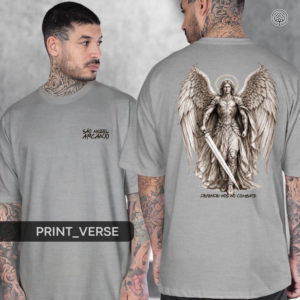 Camiseta São Miguel Arcanjo Defendei-nos No Combate Catolica Fé Religiosa Santo Igreja — imagem 2 de 2