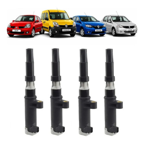 Kit 4 Bobina Ignição Clio Duster Kangoo Logan Sandero 1.6 16