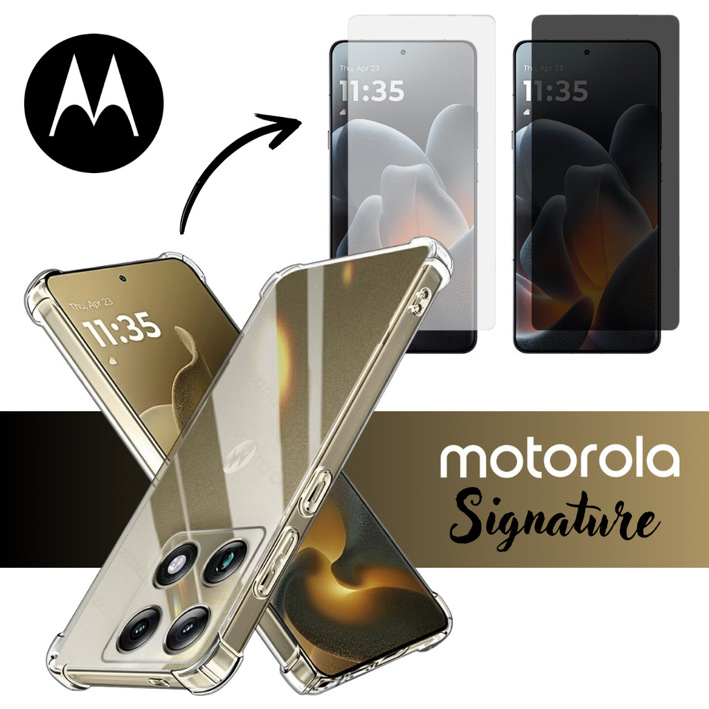 Capa Transparente P/ Motorola Signature + Película Hidrogel ou Gel Privativa Capinha Anti-Impacto
