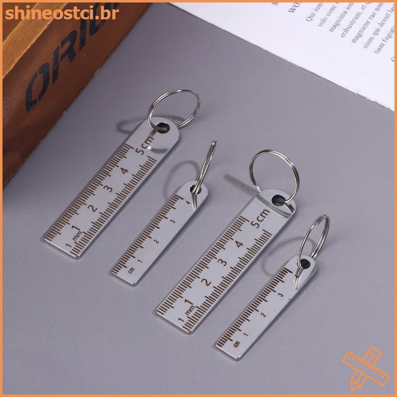 Mini Régua De Aço Inoxidável SHINE Com Chaveiro-Ferramenta De Medição Para Material De Escritório E Escolar (Anti-Perda)