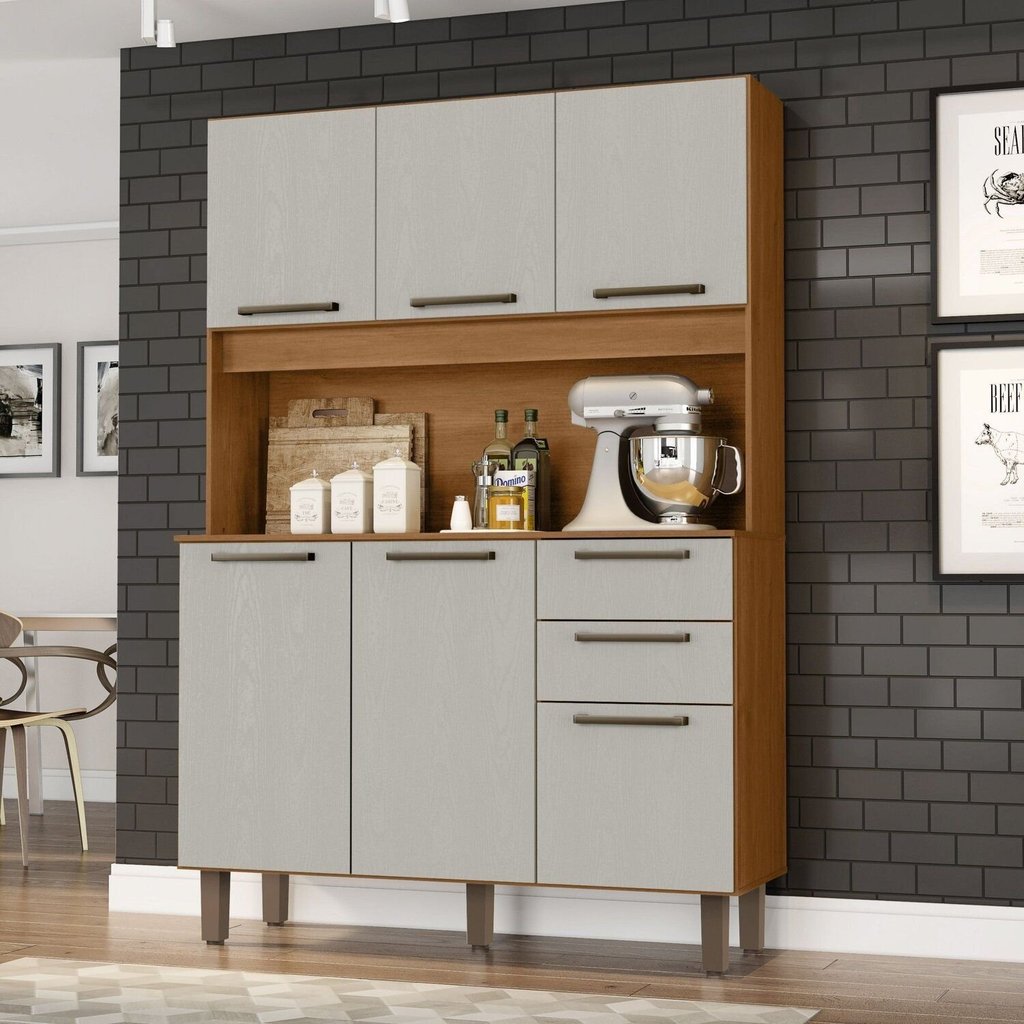 Armário para Cozinha 6 Portas 2 Gavetas 120cm Bege/Cinamomo/Areia Cinamomo/Areia