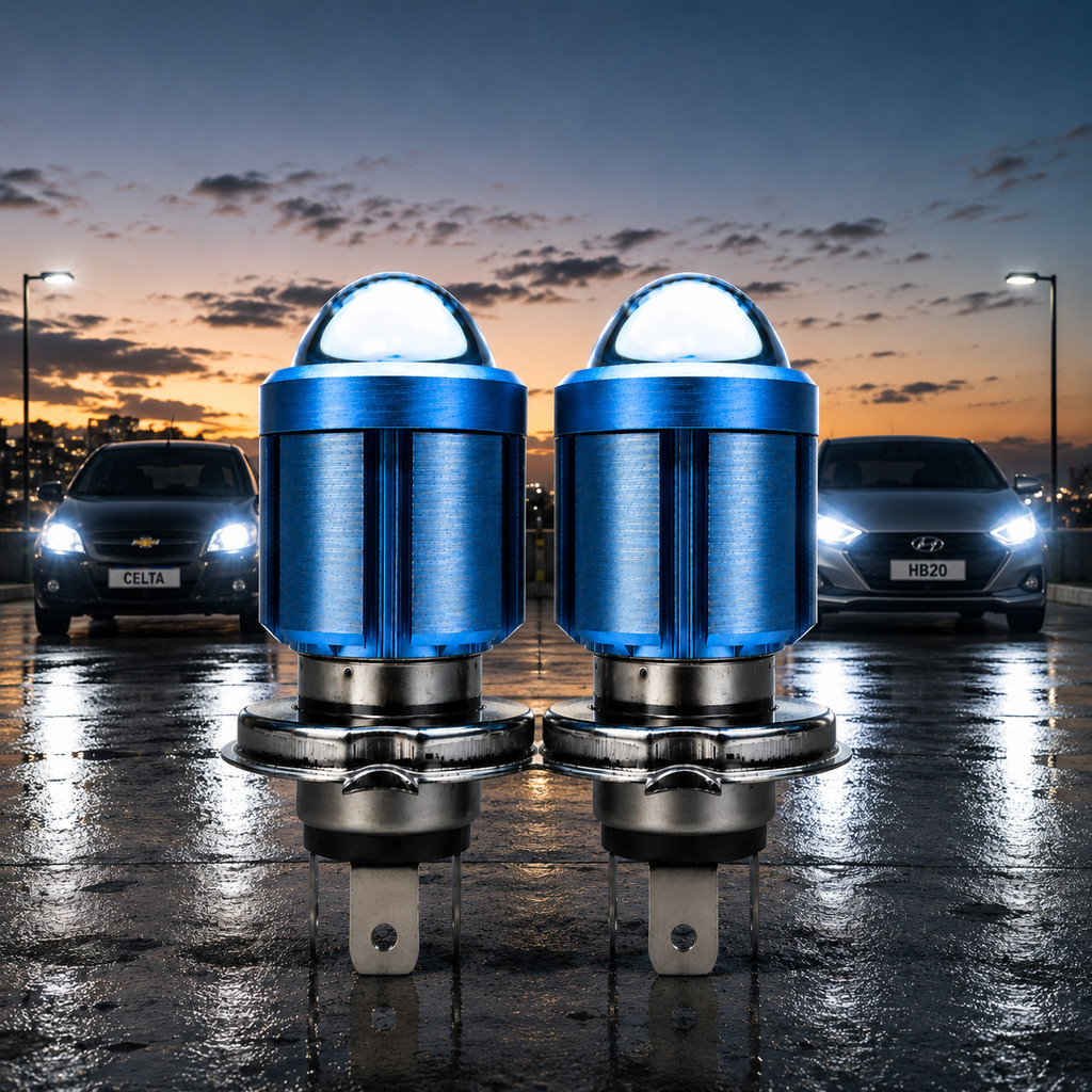 Lampada De Led Olho Peixe H4 Moto Automotivo 6500k Carro Celta Hb20 Civic Sandero Fit Hilux Gol