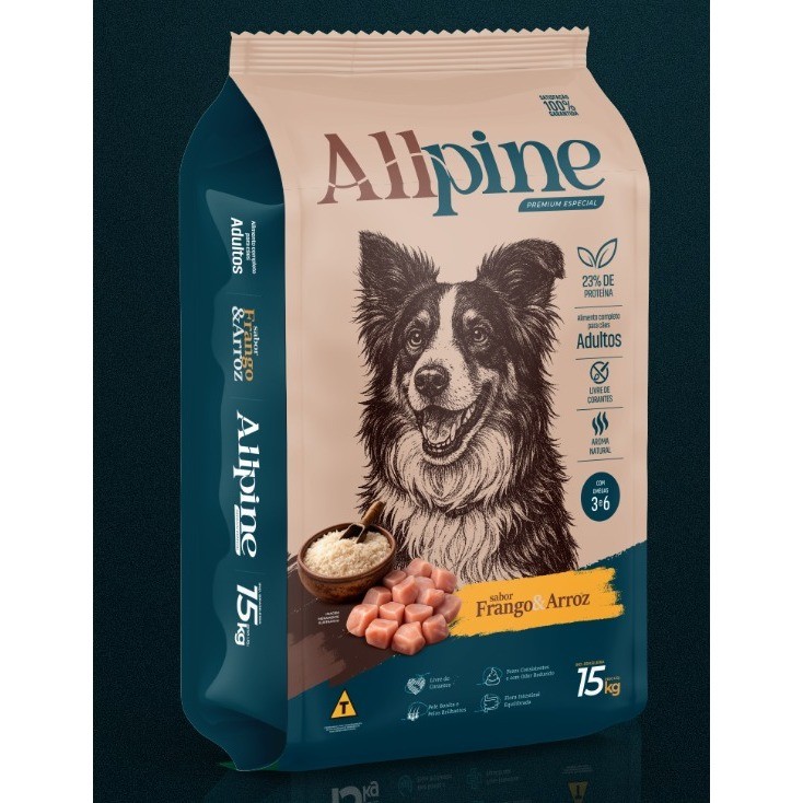 Ração Premium Especial 23% Proteína Cães Adulto ALLPINE FRANGO E ARROZ 15Kg