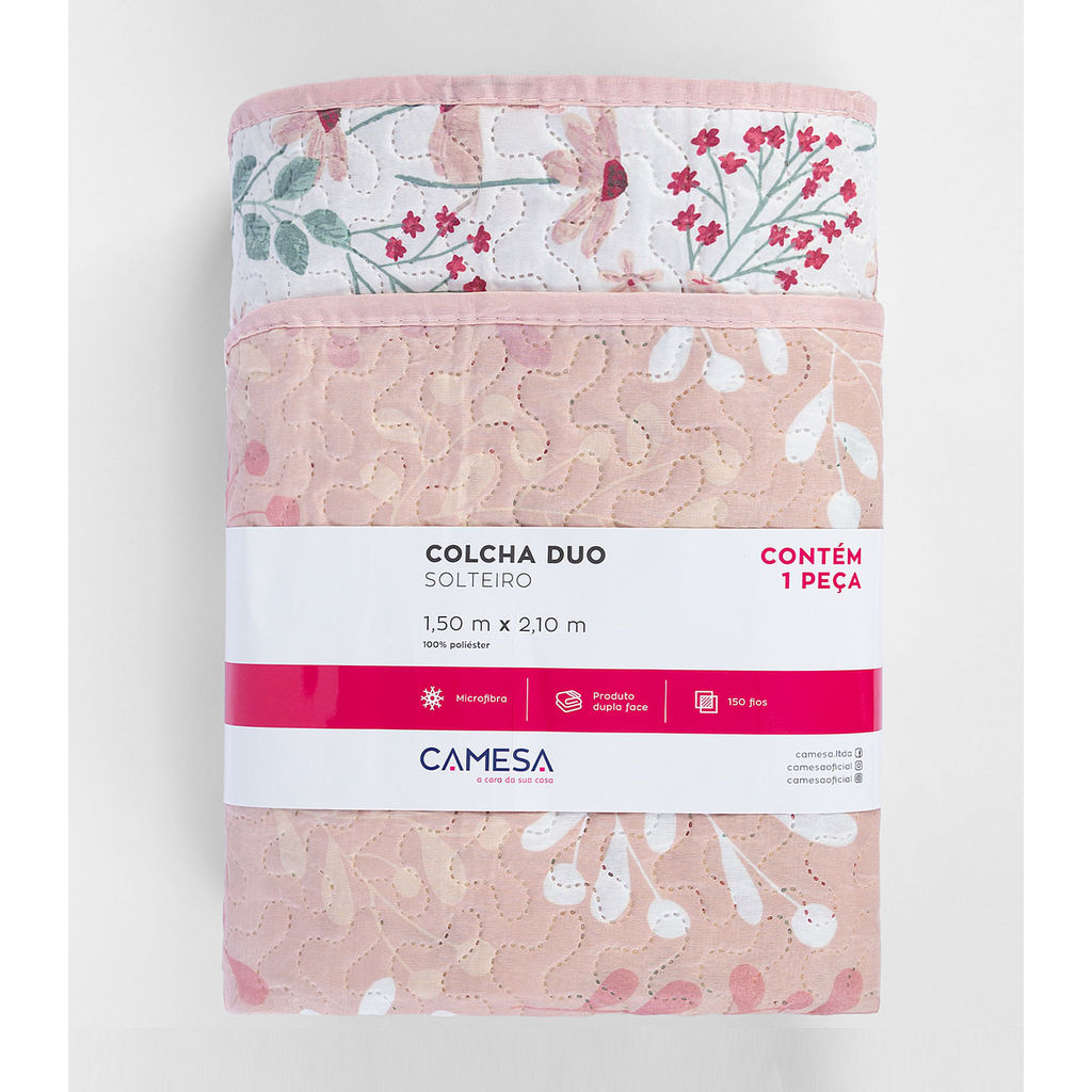 Colcha Dupla Face Solteiro 150 Fios Camesa Rosa