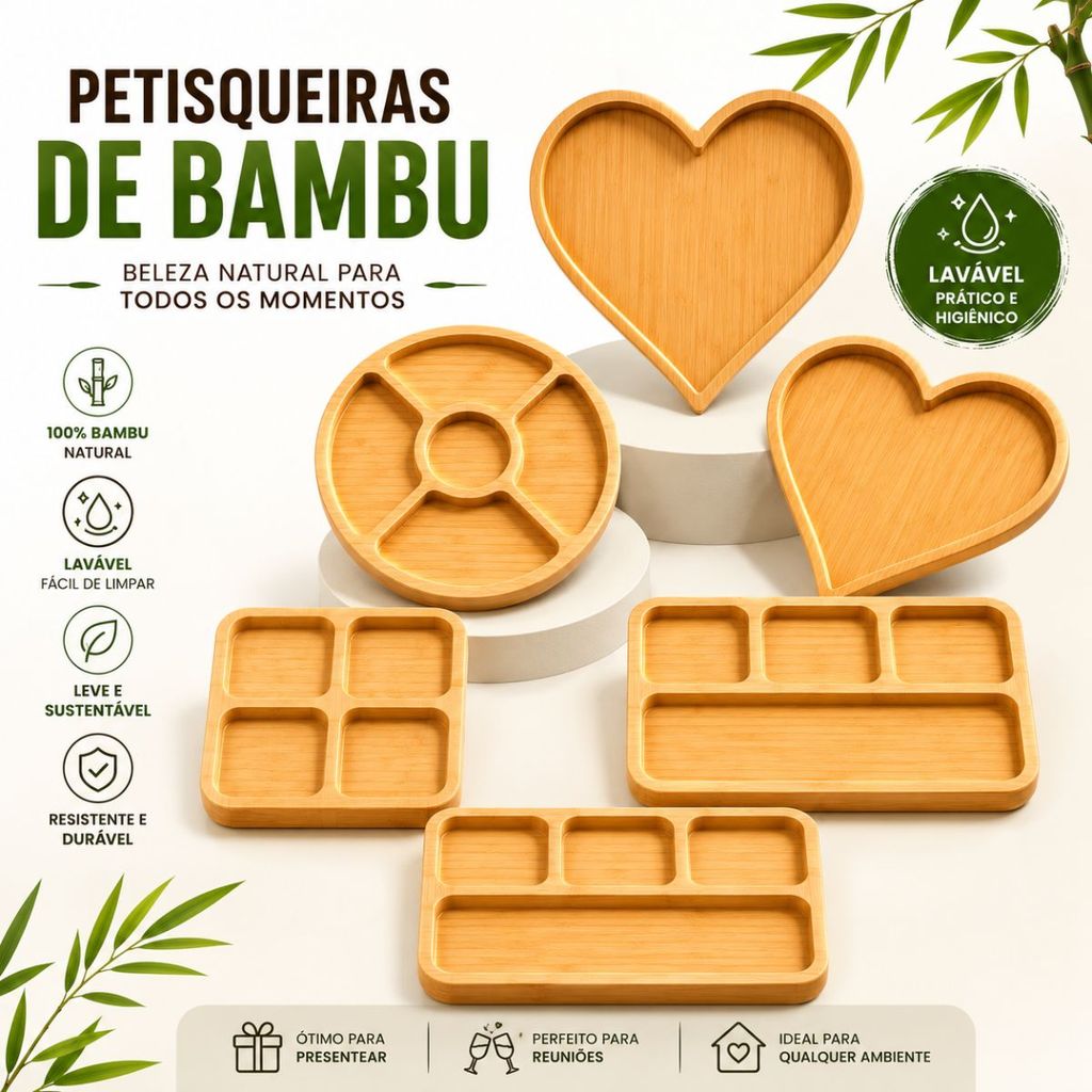 Petisqueira Bambu Gamela Divisórias Bandeja Tabua Frios Para Servir Queijos Molhos Porções Salgados