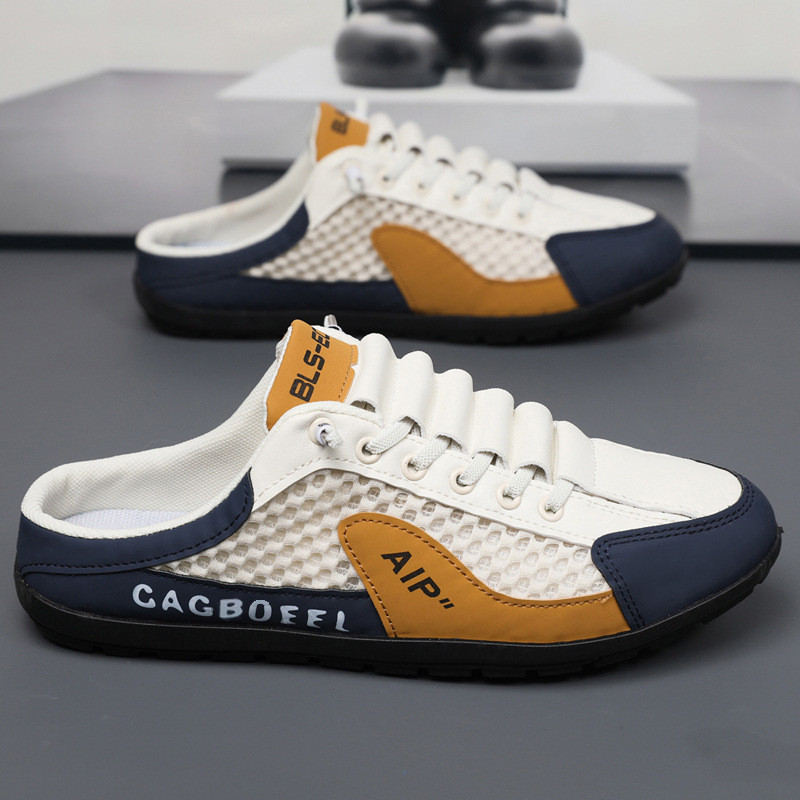 Baotou sapatos de meio suporte masculinos 2026 verão novo estilo malha respirável deslizamento em sapatos preguiçosos mo