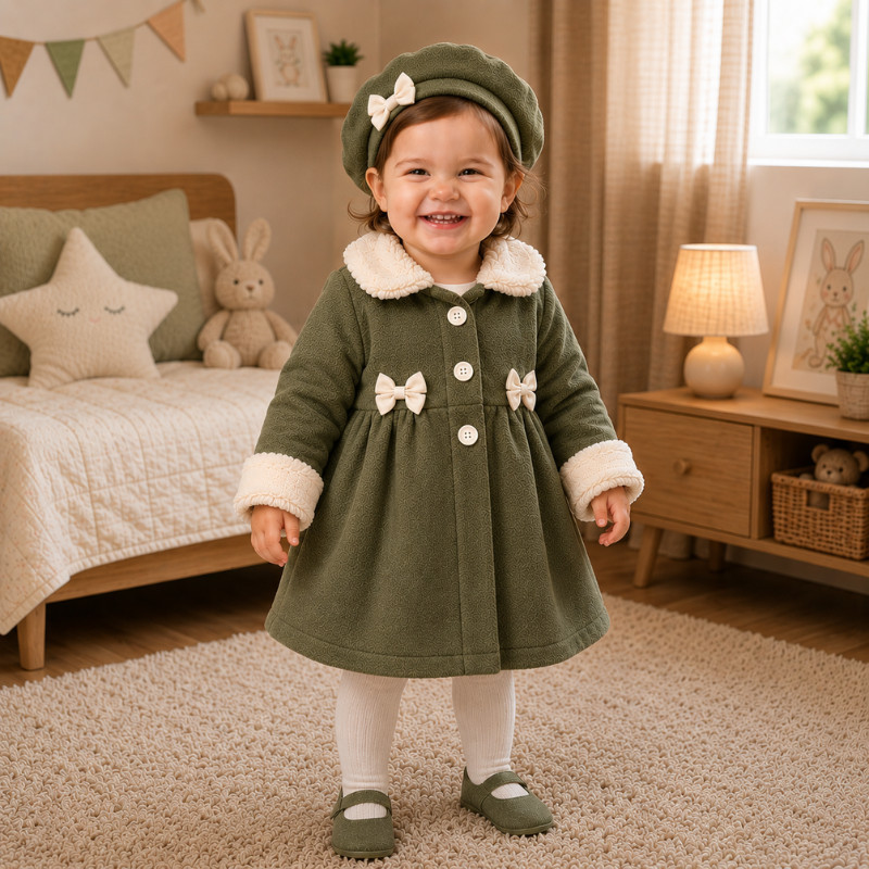 Sobretudo Bebê Soft com Boina Conjunto Inverno Menina