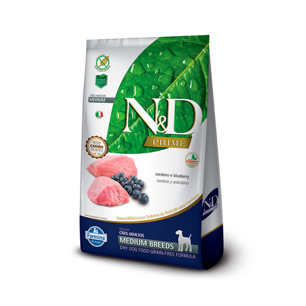 Ração Farmina N&D Prime para Cães Adultos de Raças Médias sabor Cordeiro e Blueberry 2,5kg