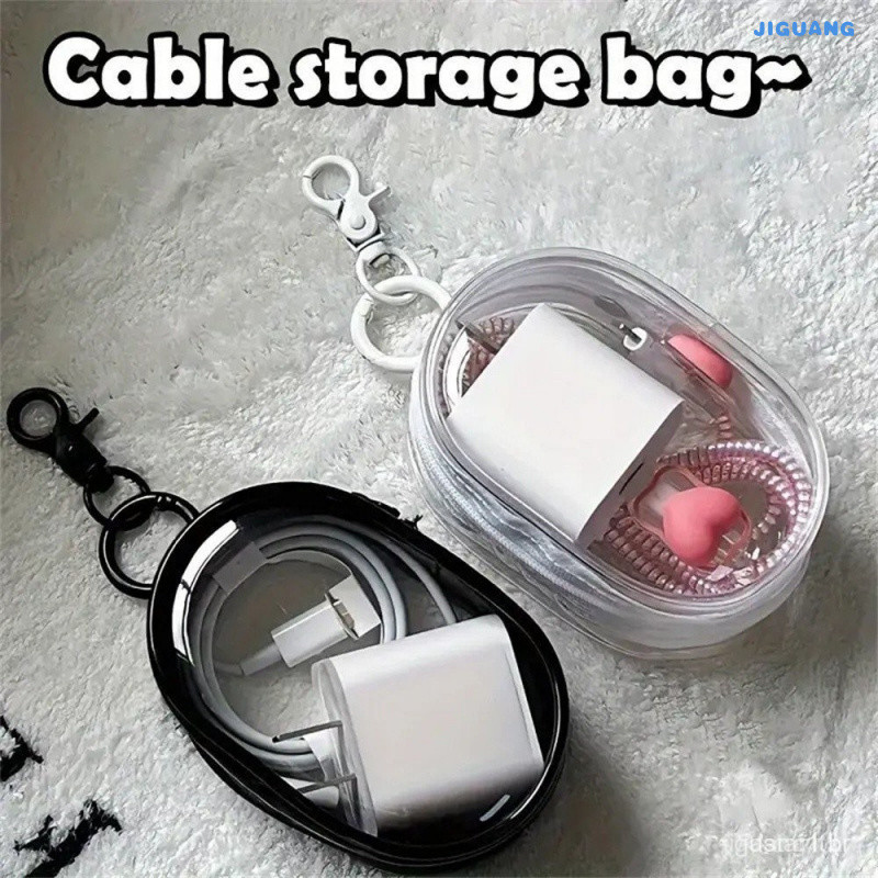Mini Bolsa Portátil com Zíper Transparente e Estojo para Carregador, Fone de Ouvido e Acessório de Viagem