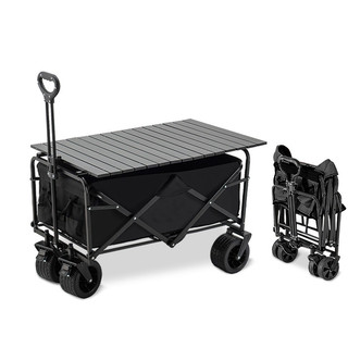 Carrinho de Praia Dobrável com Mesa, Carrinho Utilitário Oxford 10 Polegadas com Freio e Reboque para Piquique Camping