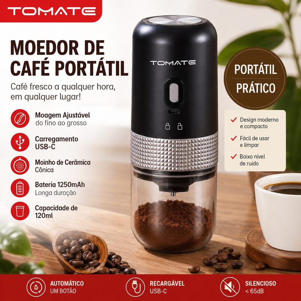 Imagem Moedor de Café Elétrico Portátil USB Recarregável Cerâmica Ajuste de Moagem 120ml Automático