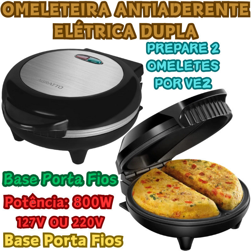 Omeleteira Antiaderente Elétrica Dupla Luz Piloto Acabamento Em Inox Base Porta Fios 127V Ou 220V