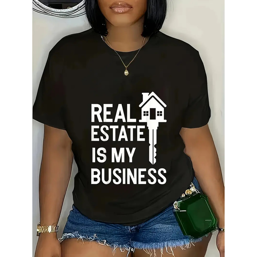 Imóveis para Agentes, Homens e Mulheres, Camisetas de Agente Imobiliário. Gola Redonda Manga Curta Camisetas Casuais