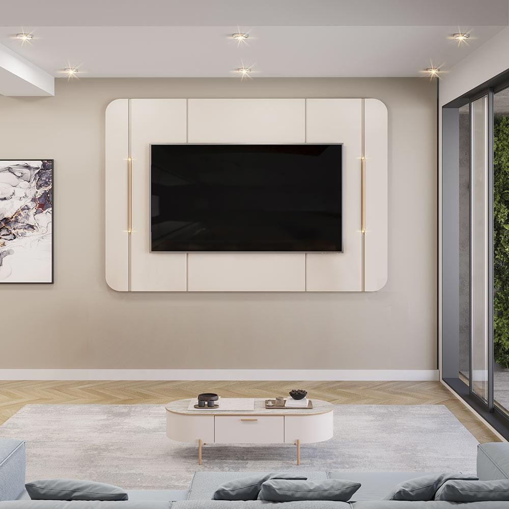 Imagem Painel Decorativo Deep TV até 65" Luminárias Douradas OffWhite G18 - Gran Belo