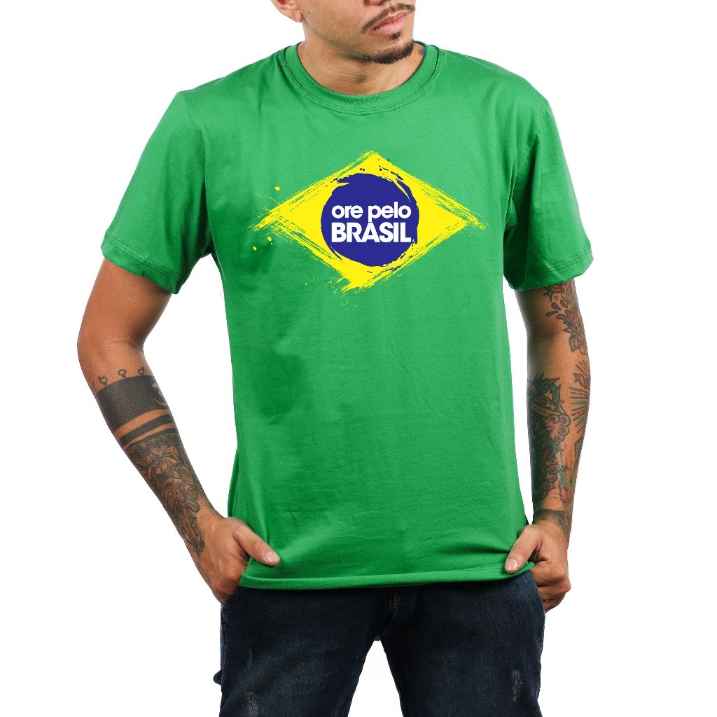 Camiseta Brasil Ore Pelo Brasil Bolsonaro Camisa Bandeira 100% algodão atm camisaria