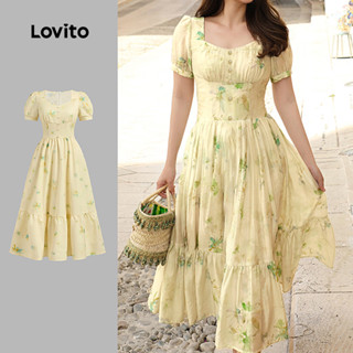 (New) Lovito Vestido Elegante com Botões para Primavera/verão Vestido Amarelo para Mulheres L149LD539 em Oferta na Shopee