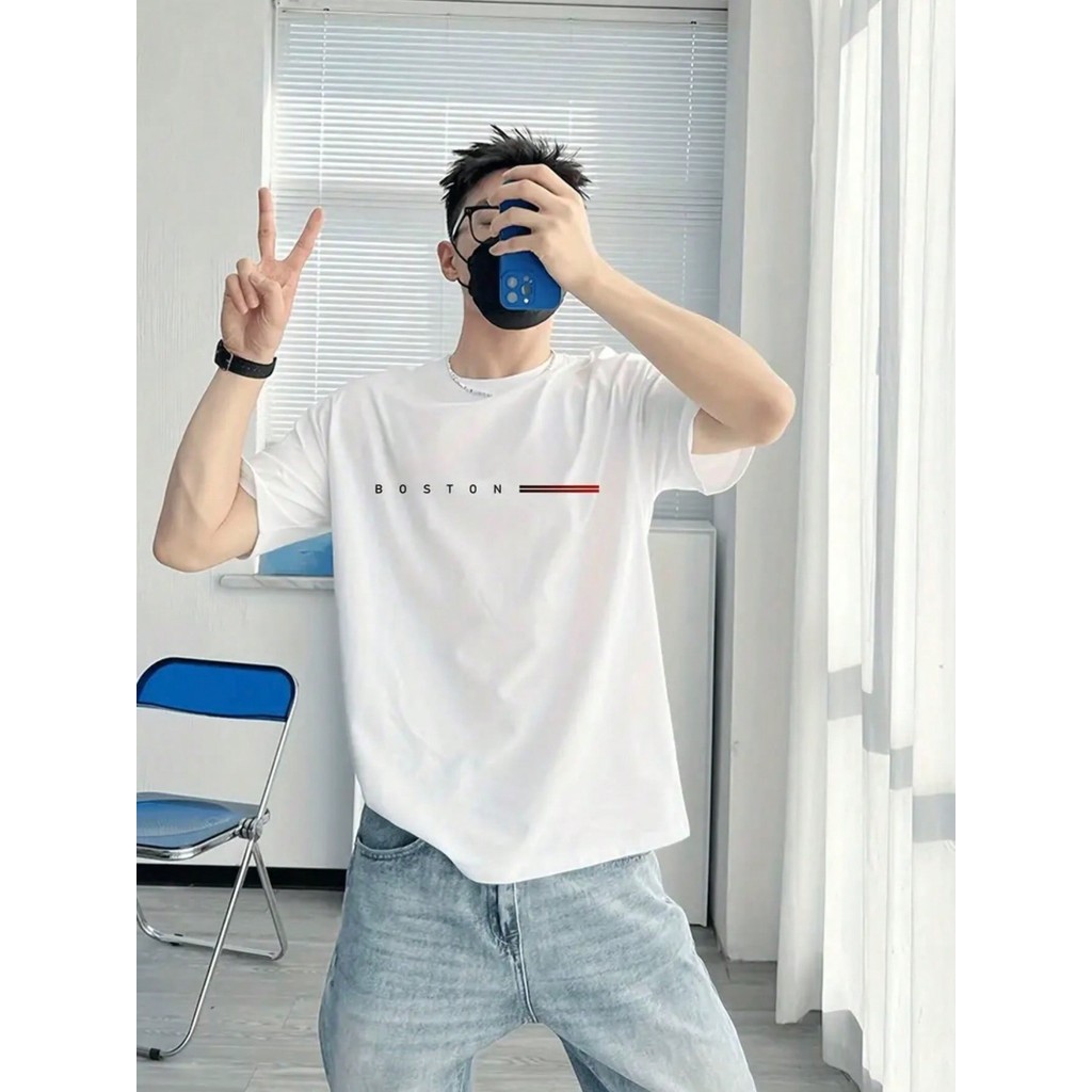 Camiseta Masculina Manga Curta Estampa Gráfica Boston Camiseta Casual Versátil Confortável Esportiva Blusa 100% 