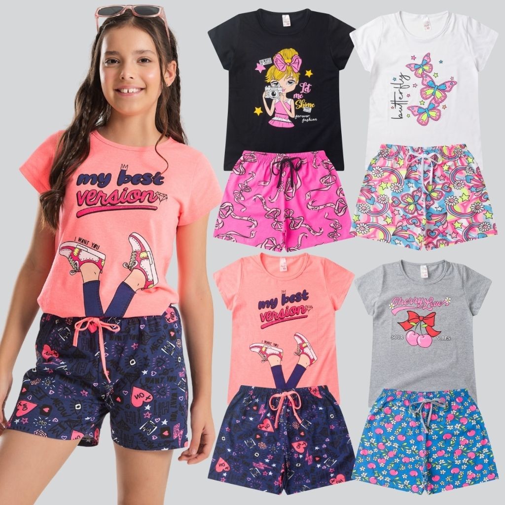 Lote Kit 4 Conjuntos Roupa Infantil Menina Atacado Barato Kit Conjunto Juvenil Menina