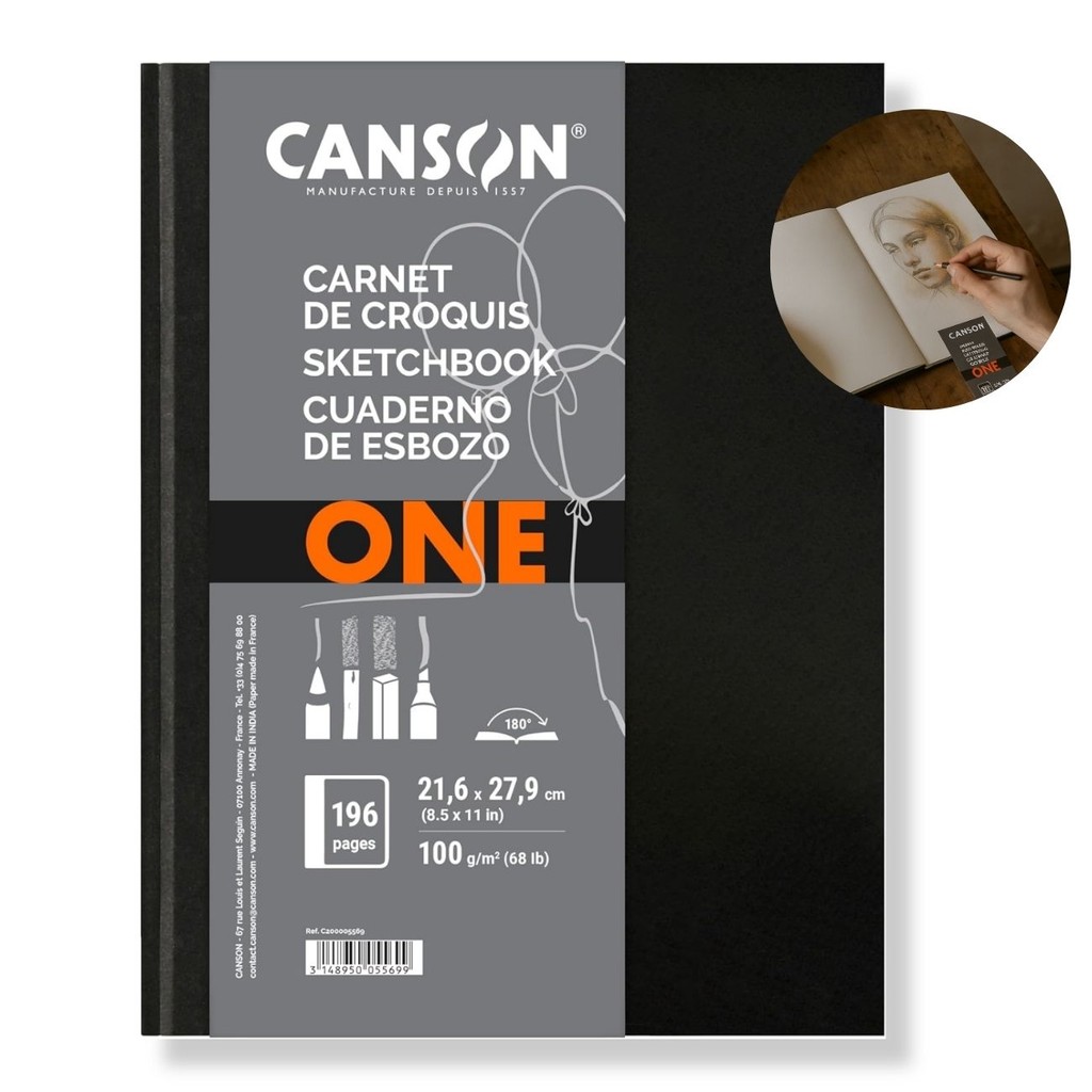 Caderno Canson Sketchbook One 98fls Grande A4 21,6 x 27,9cm Gramatura 100g Profissional Desenhos