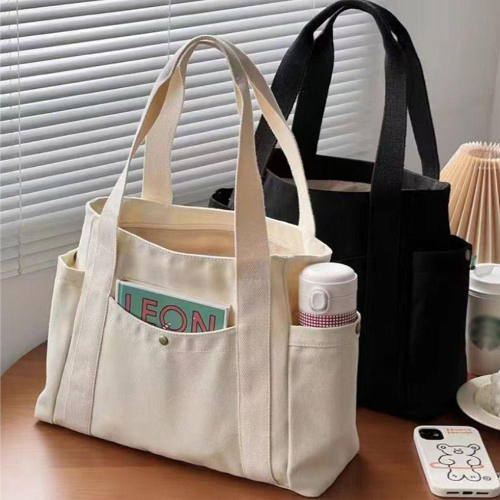 Bolsa de Lona Reforçada de Grande Capacidade para o Dia a Dia – Bolsa Tote Feminina Multifuncional de Estilo Minimalista em Oferta na Shopee