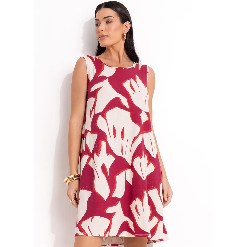 Vestido Em Malha De Viscose Abstrato Bicolor Quintess em Oferta na Shopee